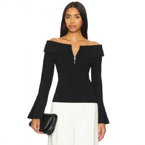 NWT SIMKHAI Rebecka Off Shoulder Knit Top in Black Sweater $395 - Size XS